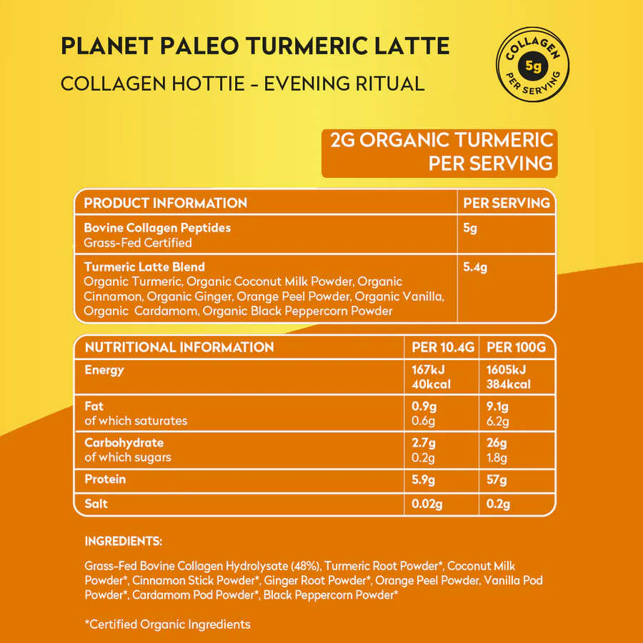 Planet Paleo Turmeric Latte Collagen Hottie 260g Nutrition