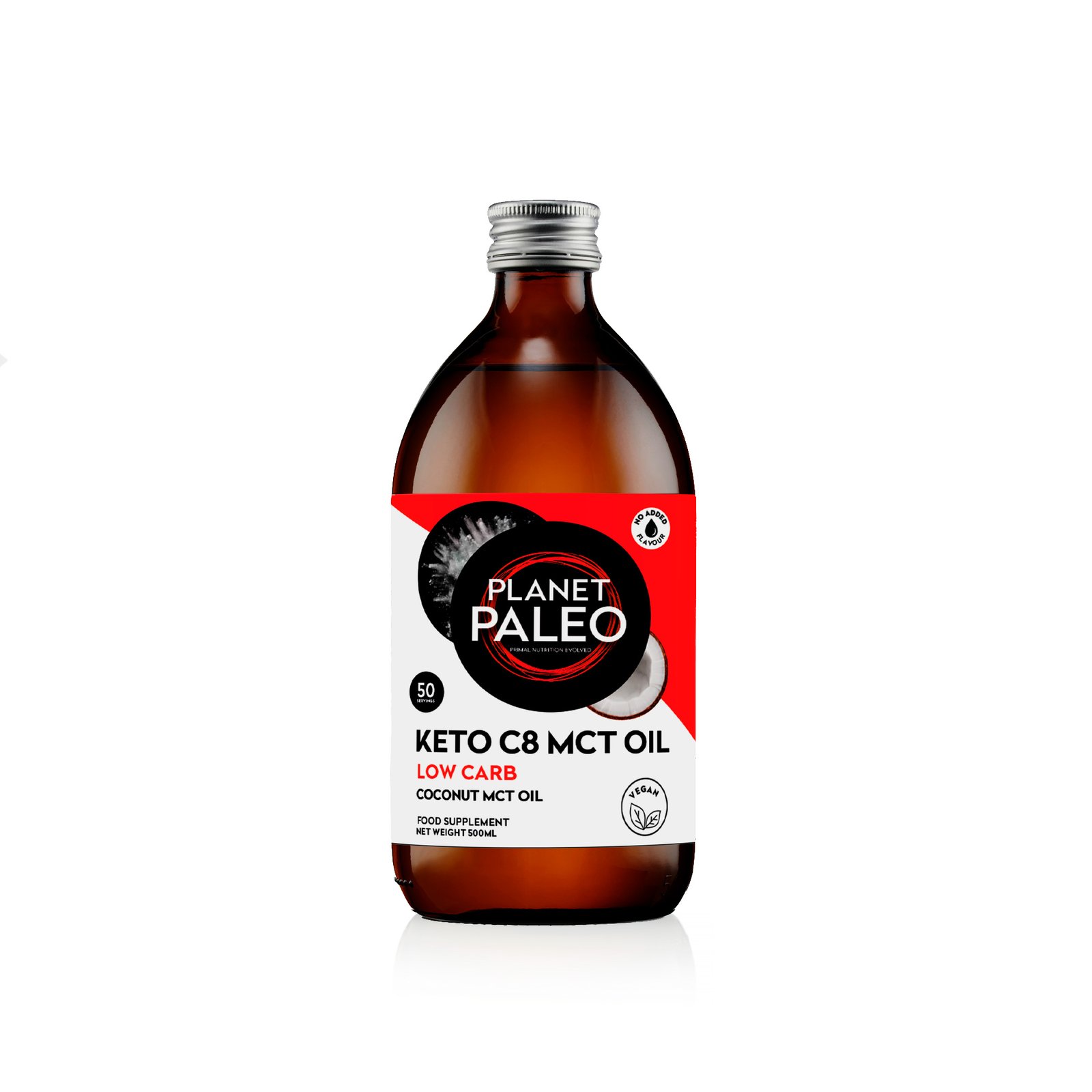 Planet Paleo Keto C8 MCT Oil 500ml Front Glass Bottle