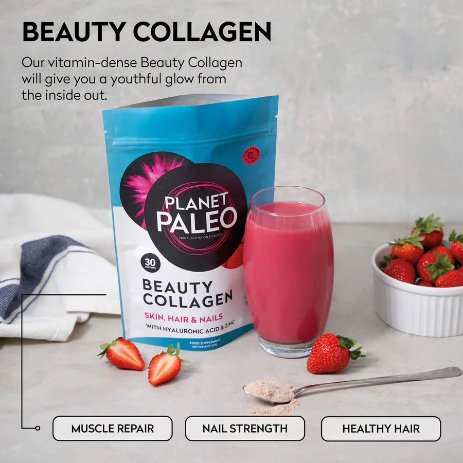 Planet Paleo Strawberry Beauty Collagen 231g Infographic