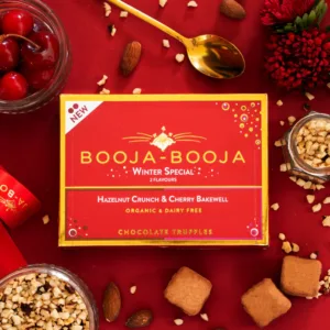 Booja Booja Hazelnut Crunch and Cherry Bakewell Chocolate Truffles 92g Front Box