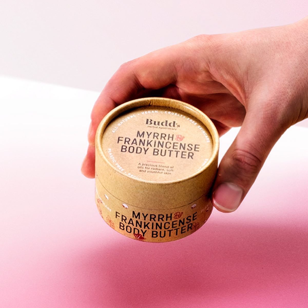 Budd's Myrrh and Frankincense Body Butter 200ml Front Cardboard Packaging