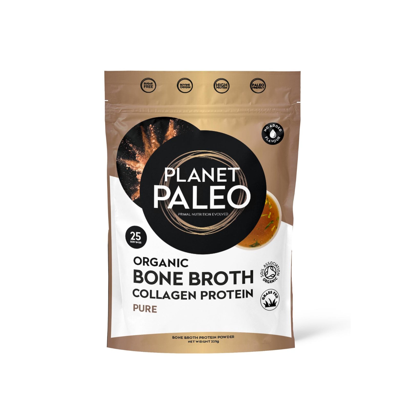 Planet Paleo Pure Unflavoured Collagen 225g Front Resealable Pouch