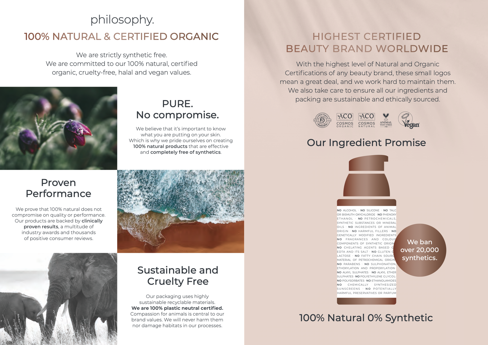 INIKA Organic makeup brochure with sustainability information and organic certification